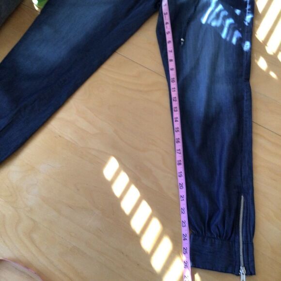 GUESS track pants lightweight blue denim pleated bottom zippers casual jeans XS - Picture 7 of 11